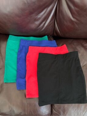 Lot of 4 Bodycon Mini Skirts from Forever 21 - black, red, blue, green
